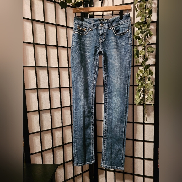 ZCO Embroidered Jeans with Embellished Pockets Thick Stitch Size 3 - Picture 3 of 6